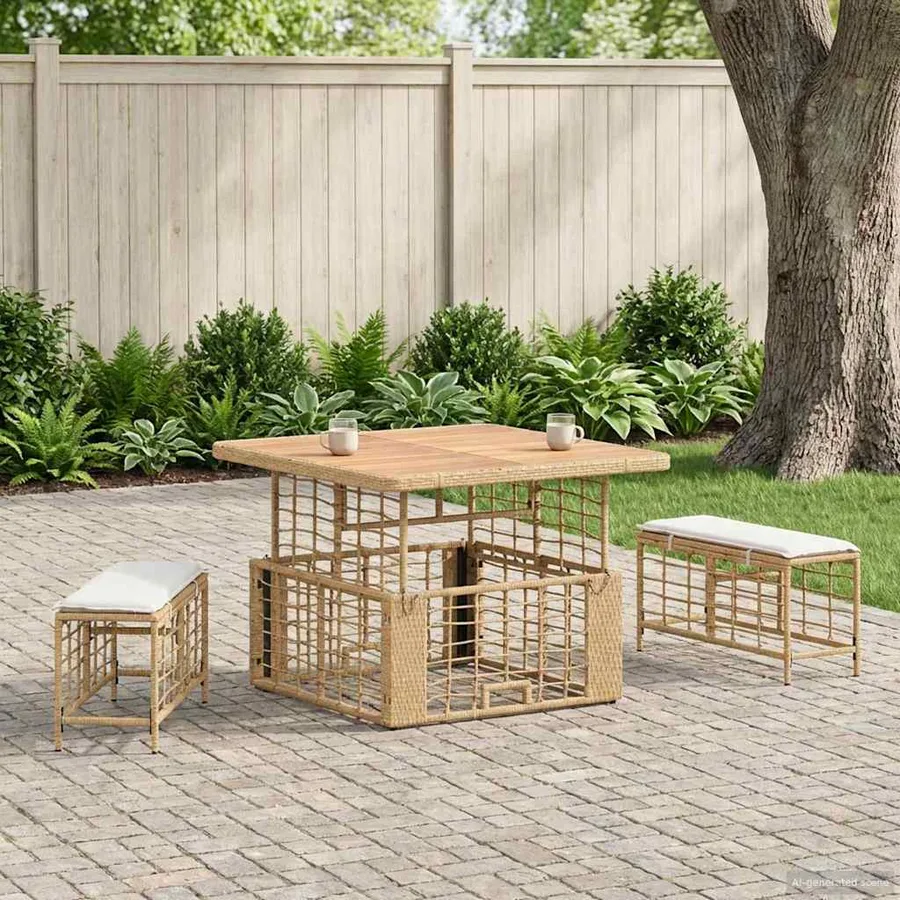 Ensemble de salle à manger pour jardin 3 pcs Nature et Blanc - 3