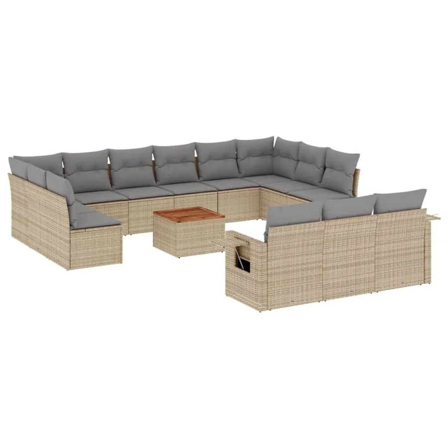 Salon de jardin avec coussins 14 pcs beige résine tressée - 2