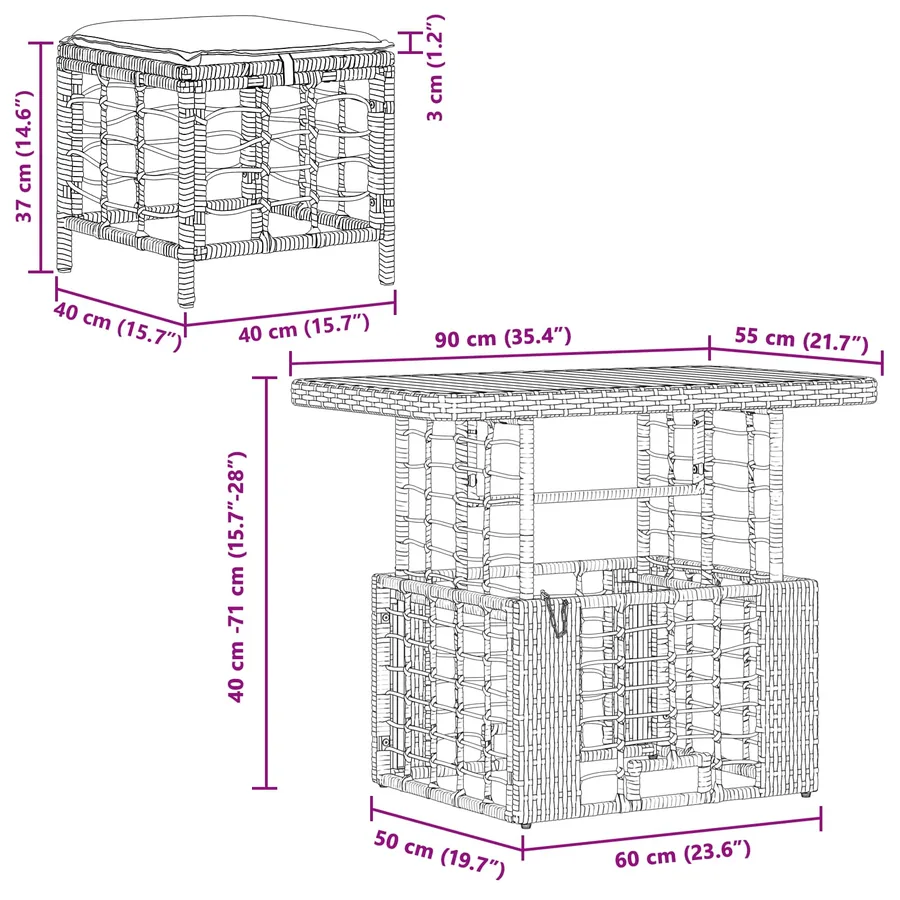 Ensemble de salle à manger pour jardin 3 pcs Noir et gris - 12