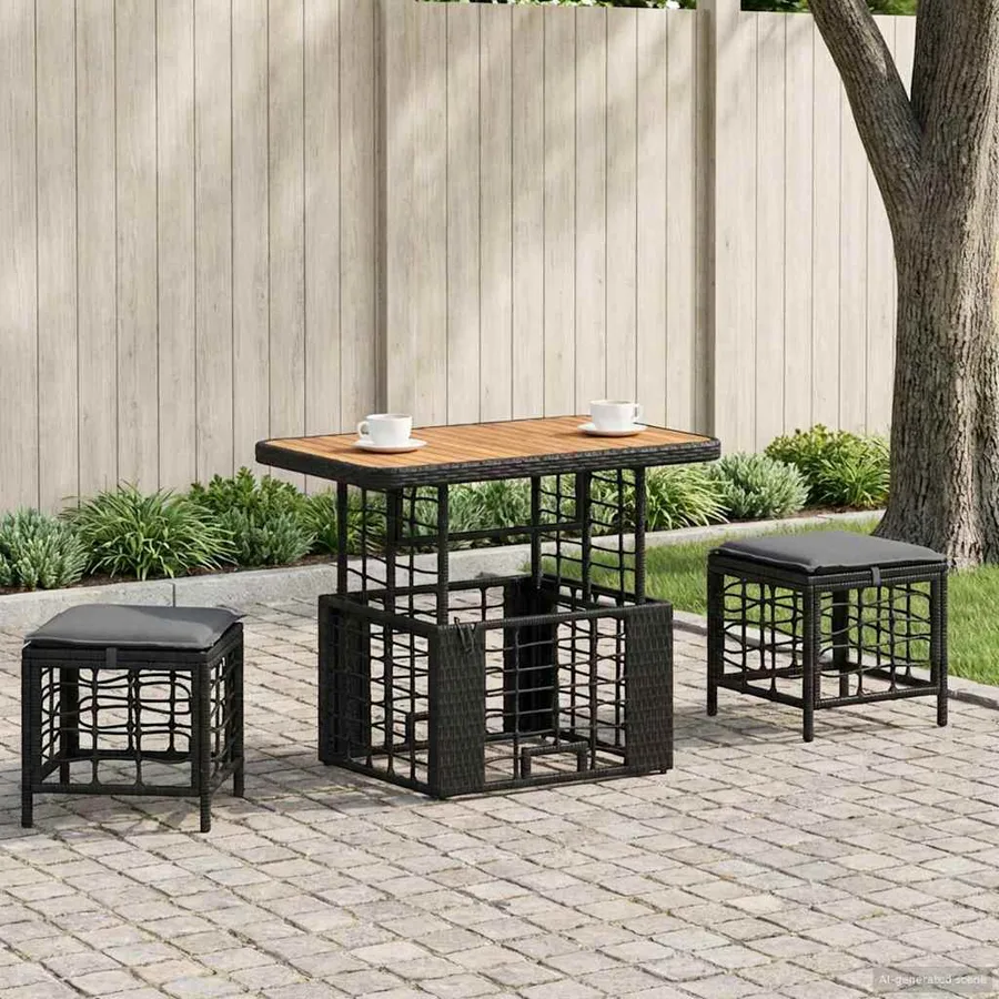Ensemble de salle à manger pour jardin 3 pcs Noir et gris - 3
