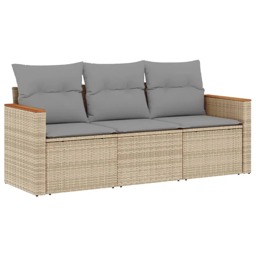 Salon de jardin avec coussins 3 pcs beige résine tressée - 2