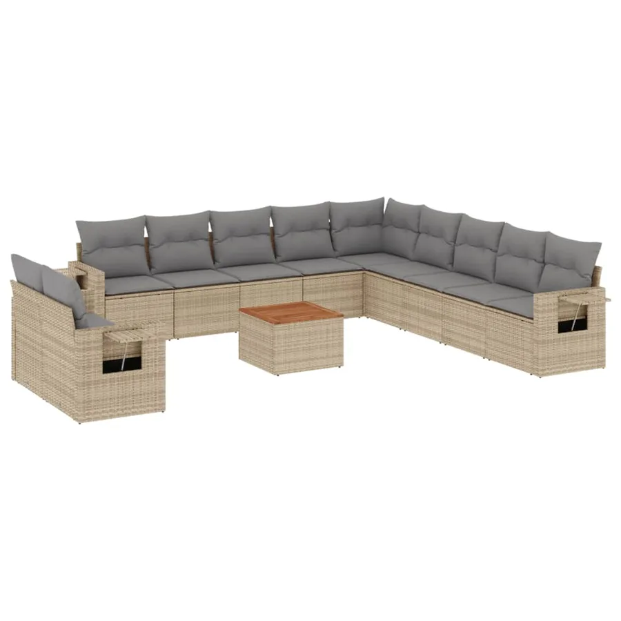 Salon de jardin avec coussins 12 pcs beige résine tressée - 2