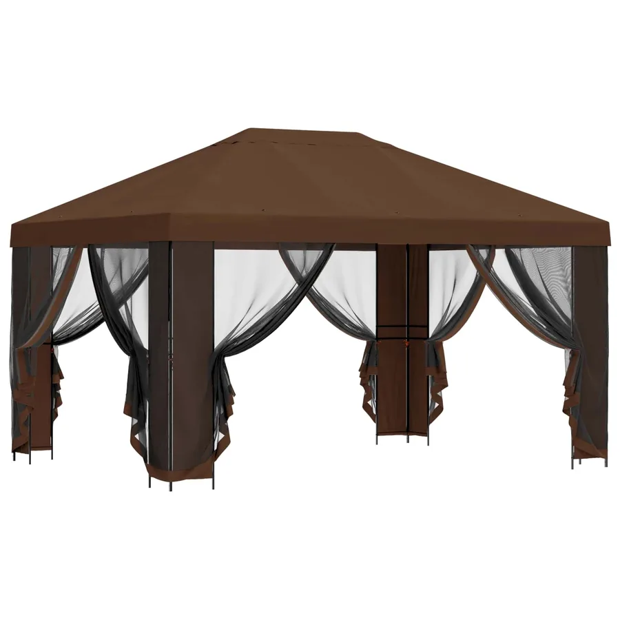 Abri de jardin avec parois 4 × 3 m Marron Polyester et Acier - 4