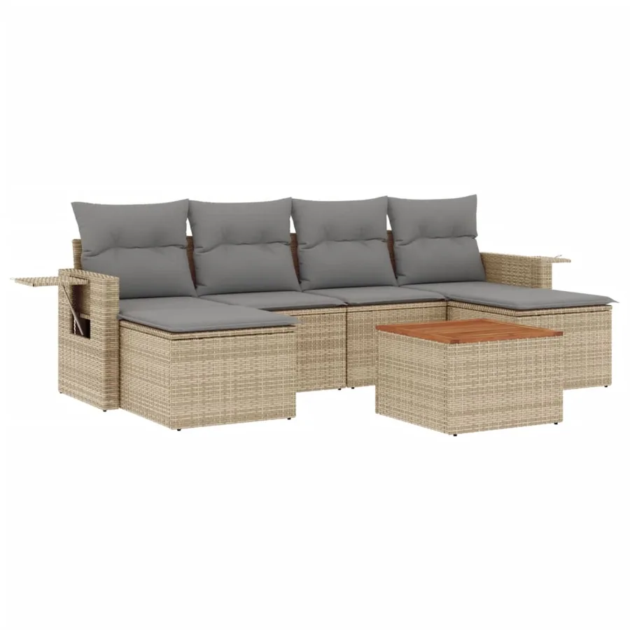Salon de jardin avec coussins 7 pcs beige résine tressée - 2