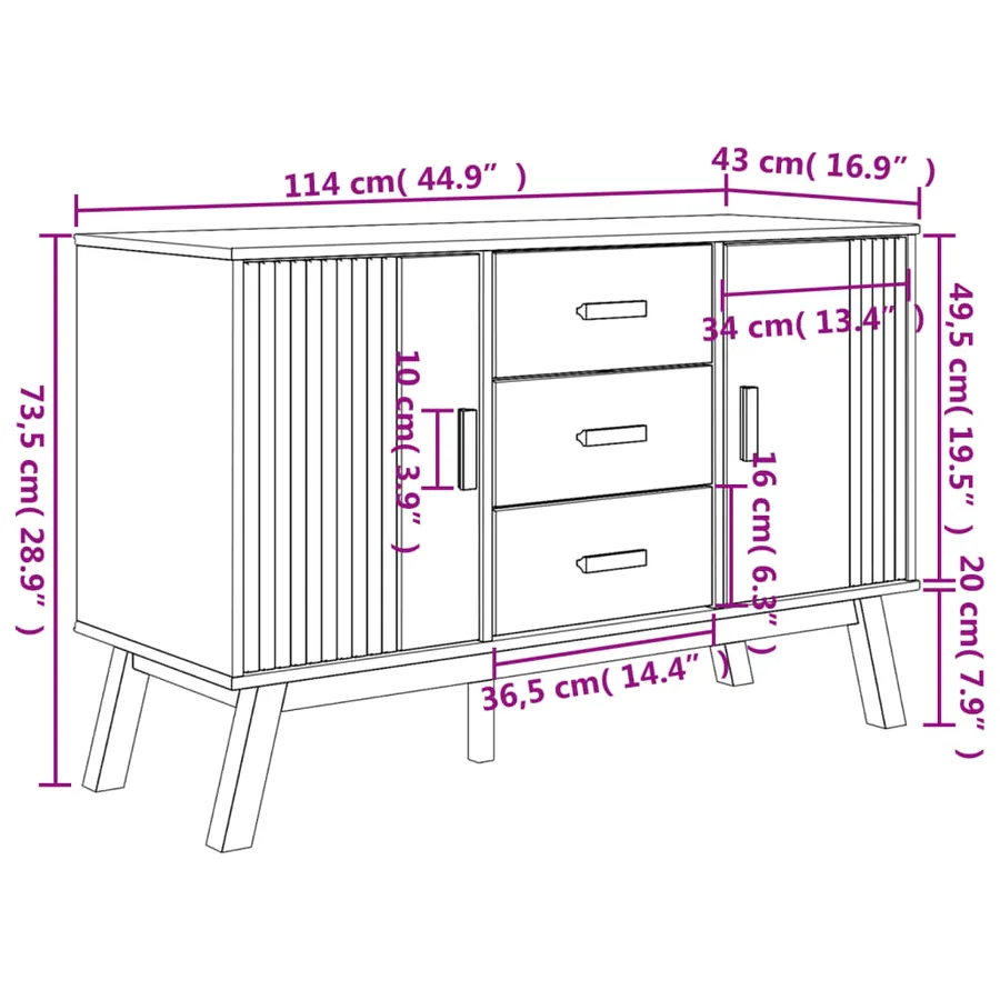Buffet OLDEN blanc et marron 114x43x73,5 cm bois massif de pin - 13