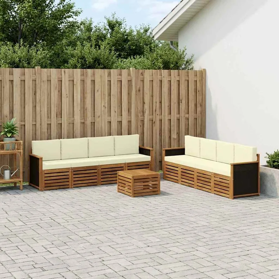 Ensembles de canapés avec coussin 9 pcs Bois d'Acacia Massif