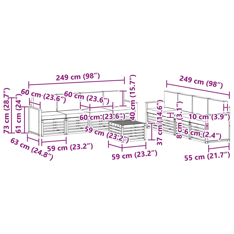 Ensembles de canapés avec coussin 9 pcs Bois d'Acacia Massif - 8