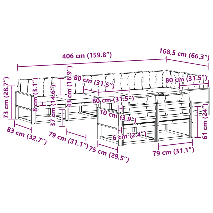 Ensemble de canapés d'extérieur 8 pc Naturel et Gris clair - 8