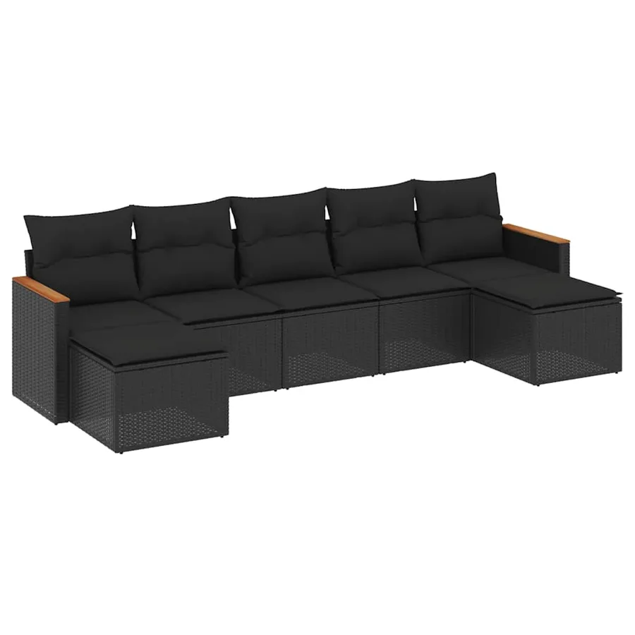 Salon de jardin 7 pcs avec coussins noir résine tressée 55 x 62 x 69 cm - 55,2 kg - 2