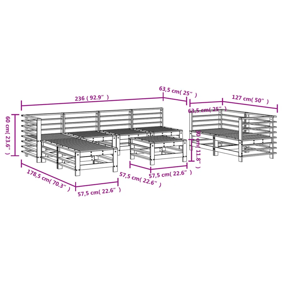 Salon de jardin 9 pcs Bois de pin massif - 7