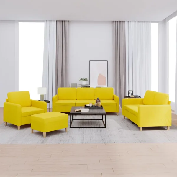 Ensemble de canapés 4 pcs avec coussins Jaune clair Tissu