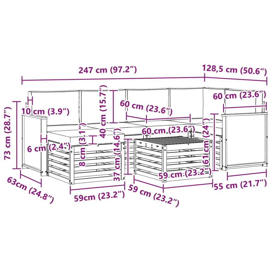 Ensemble de canapé d'angle avec coussin 6 pcs Naturel - 8