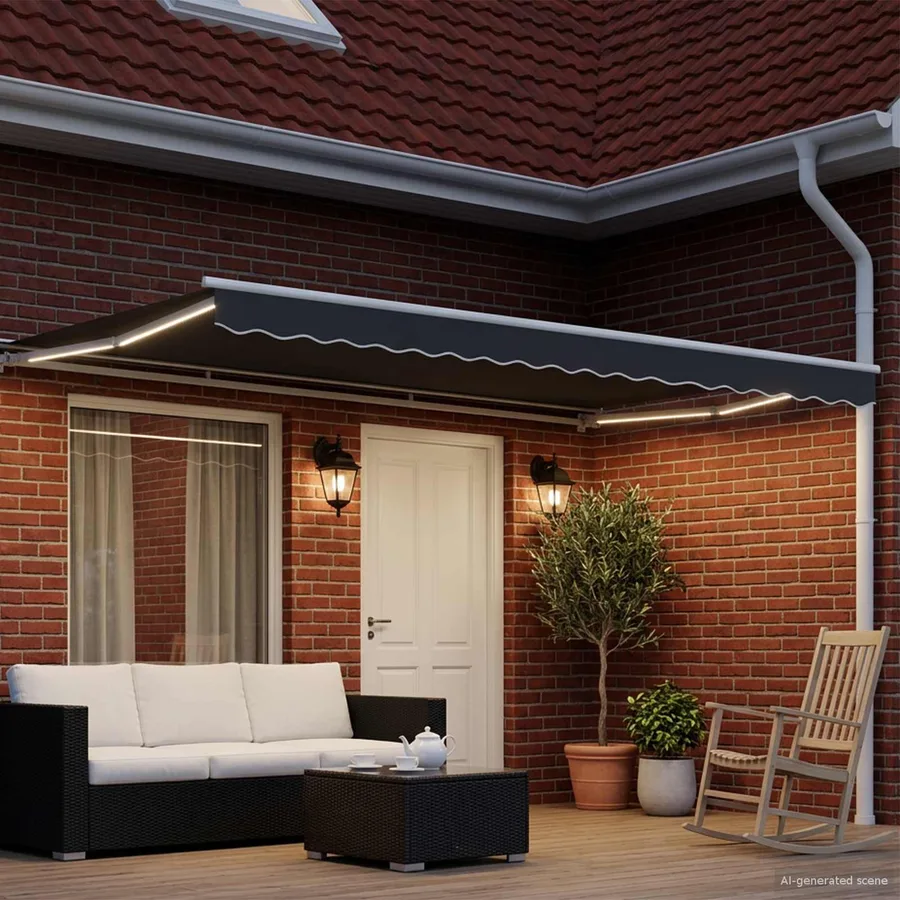 Auvent rétractable électrique Anthracite et blanc 5 × 3,5 m - 3