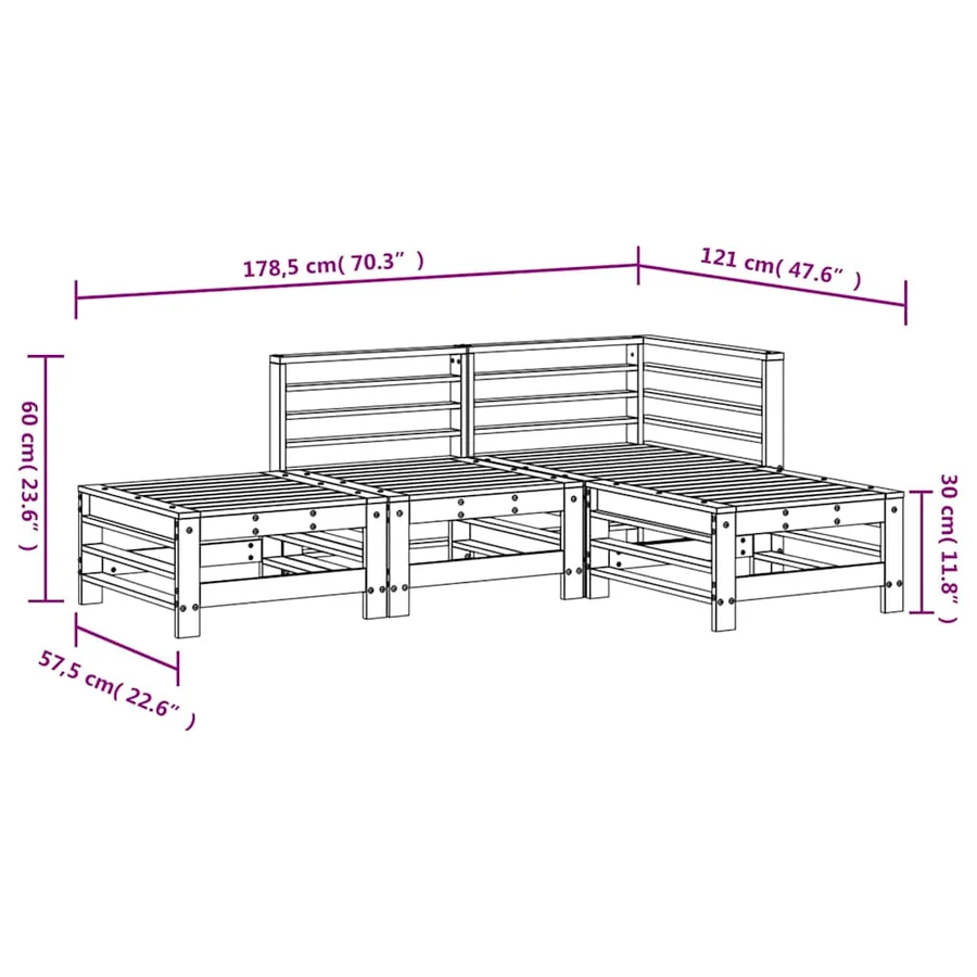 Salon de jardin 4 pcs bois massif de pin - 8