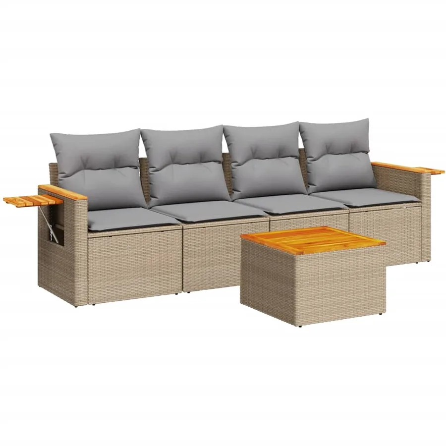 Salon de jardin avec coussins 5 pcs beige résine tressée - 2
