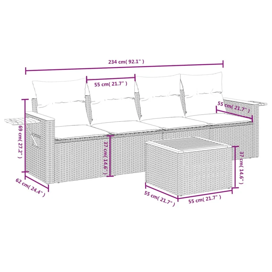 Salon de jardin avec coussins 5 pcs beige résine tressée - 3