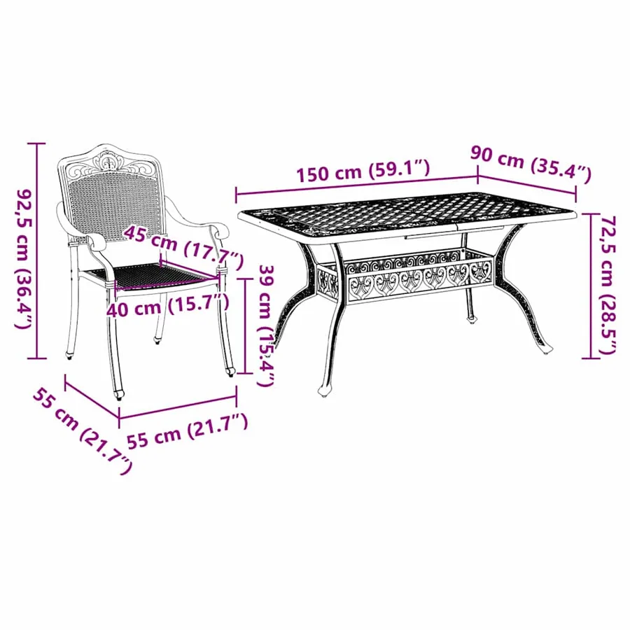 Ensemble de salle à manger pour jardin 5 pcs Vert Aluminium - 13