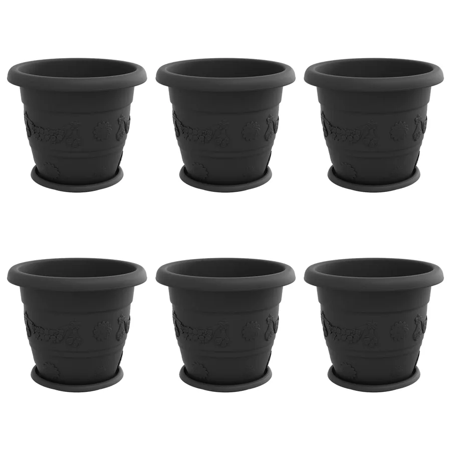 Pots de plantes 6 pcs Noir Ø 34 x 28 cm Plastique - 2