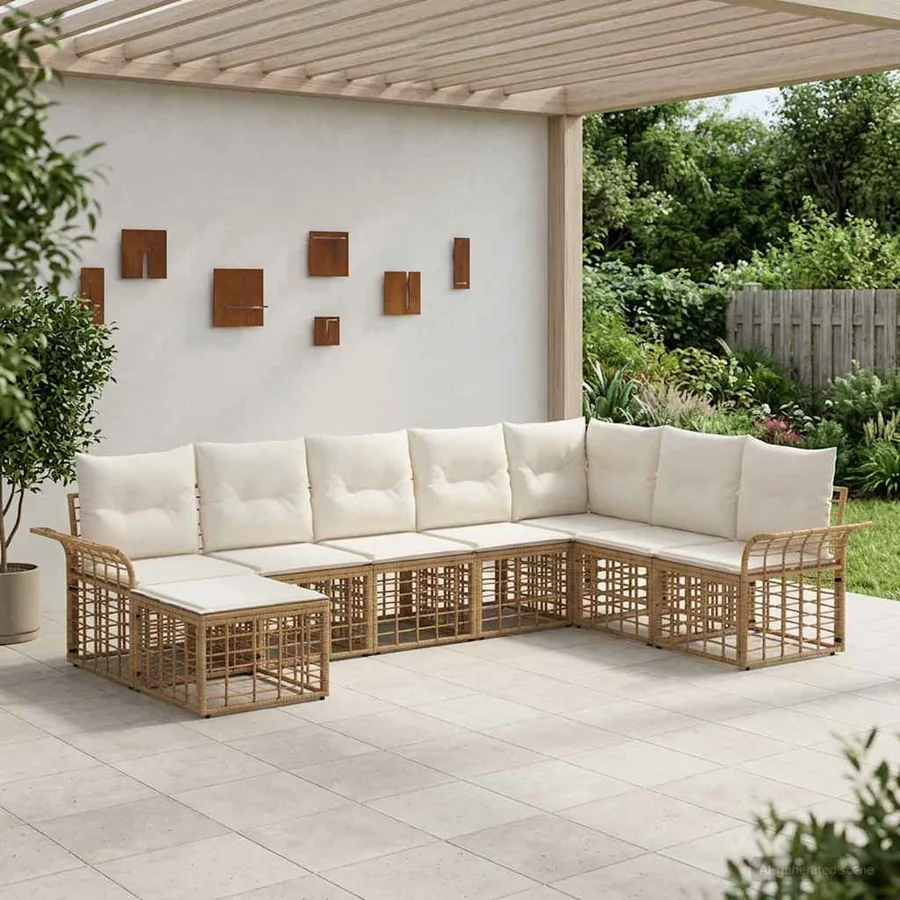 Ensemble de canapés d'extérieur 8 pcs Blanc Naturel et Crème
