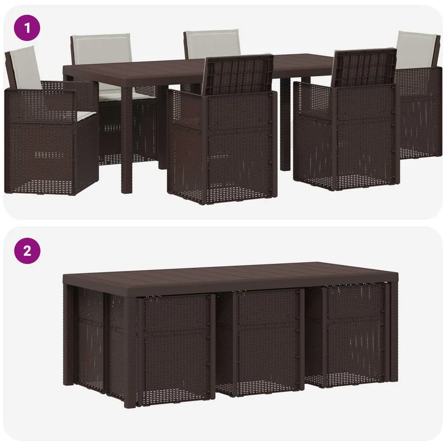 Ensemble de salle à manger pour jardin avec coussin 7 pcs PP - 8