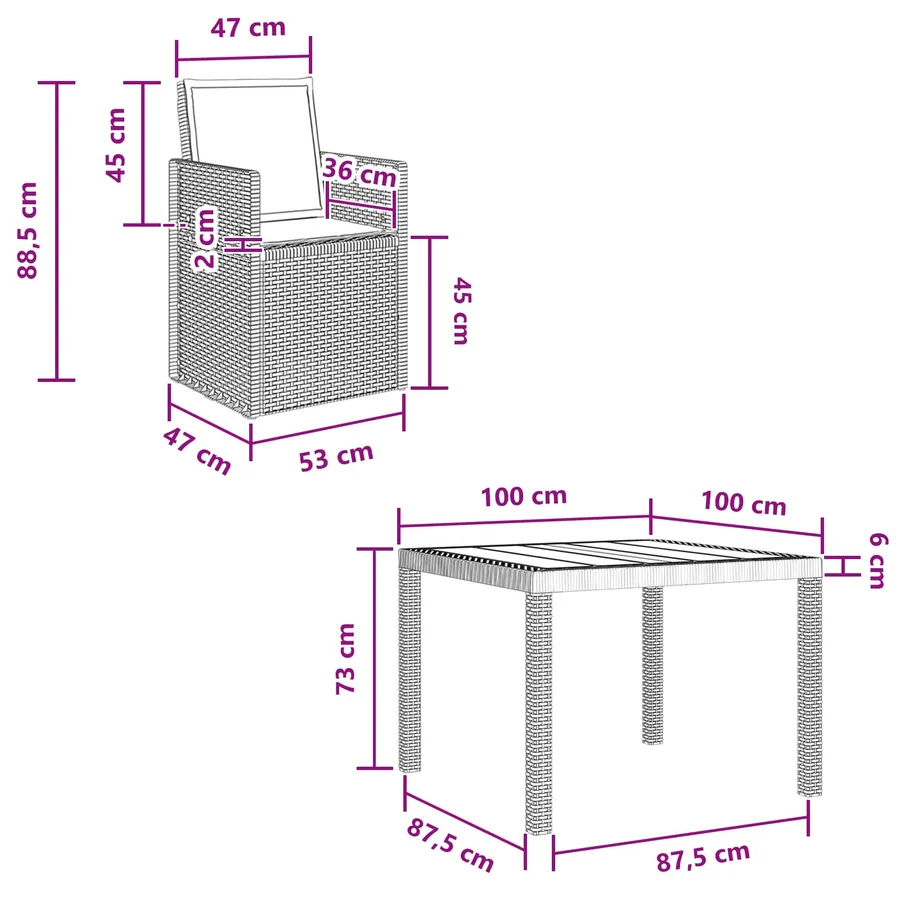 Ensemble de salle à manger pour jardin avec coussin 3 pcs PP - 13