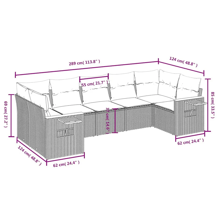 Salon de jardin 7 pcs avec coussins noir résine tressée 62 x 62 x 69 cm - 64,2 kg - 3