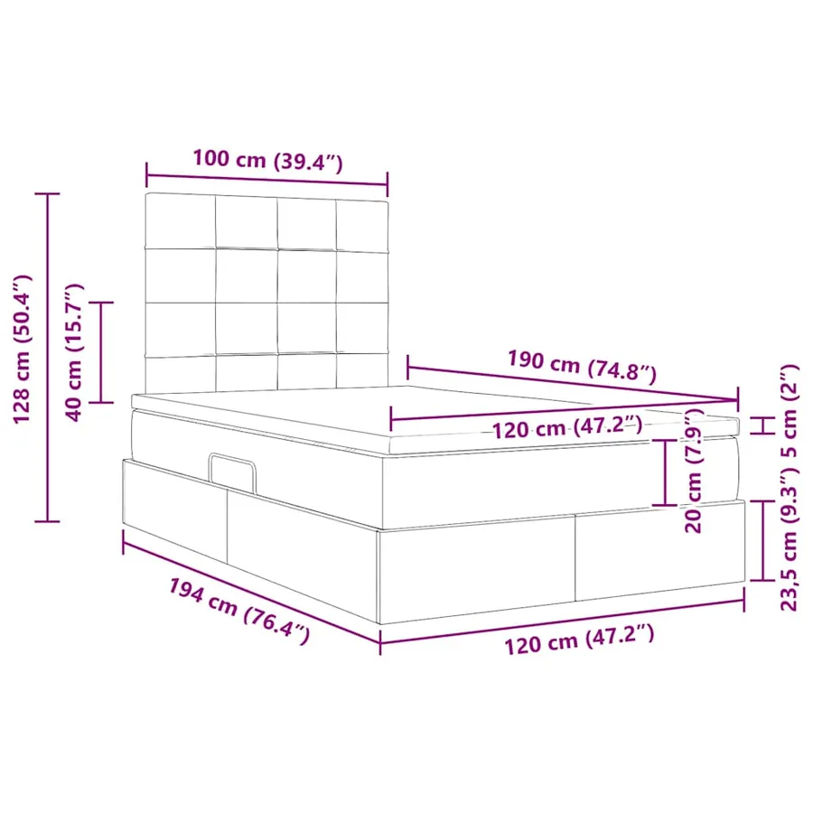 Lit avec rangement et matelas Bleu 120 x 190 cm tissu - 16