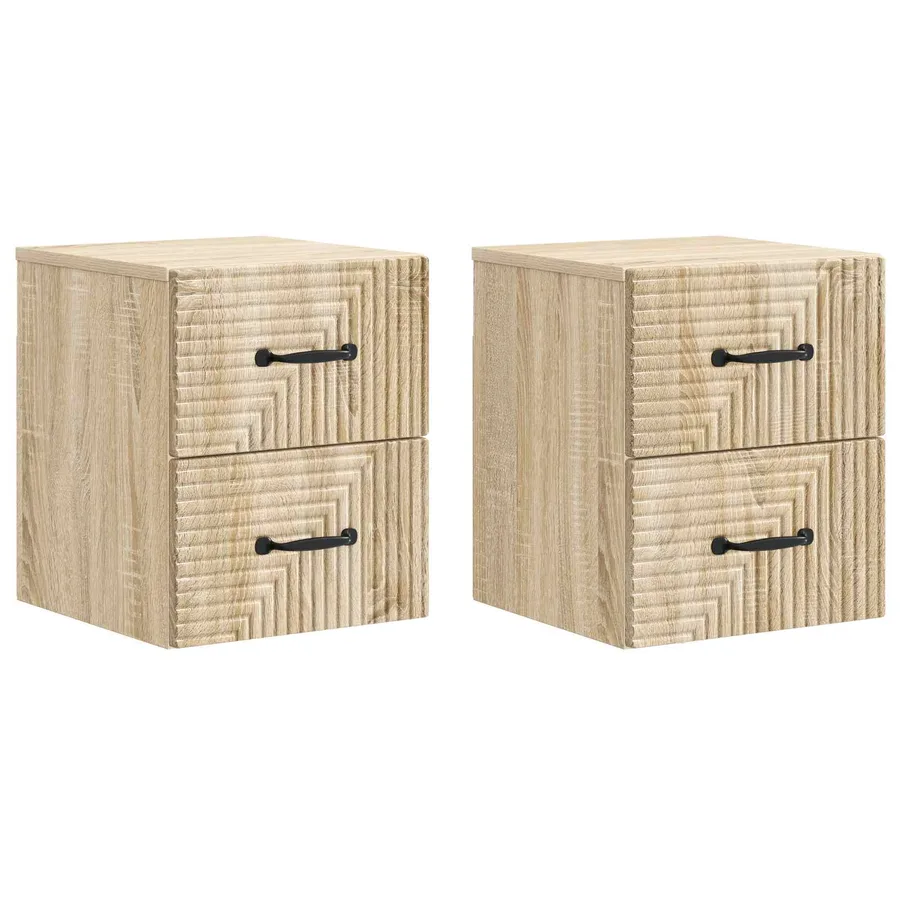 Cabinet de chevet mural 2 pcs Chêne Sonoma 34,5 x 33 x 40 cm - 2