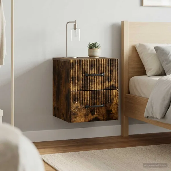 Cabinet de chevet mural 2 pcs Chêne fumé 34,5 x 33 x 40 cm