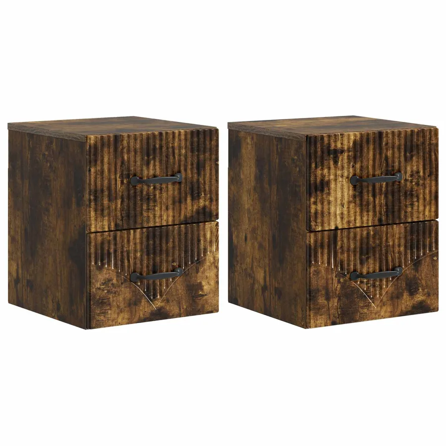 Cabinet de chevet mural 2 pcs Chêne fumé 34,5 x 33 x 40 cm - 2