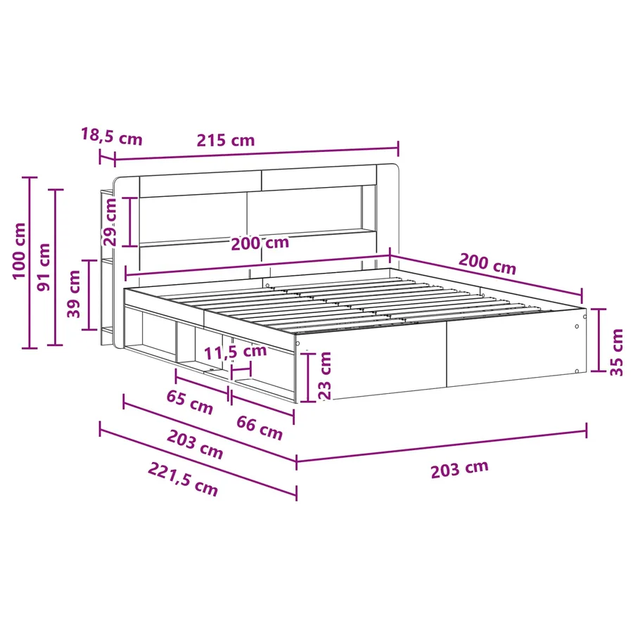 Cadre de lit avec rangement Sonoma gris 200 x 200 cm - 9