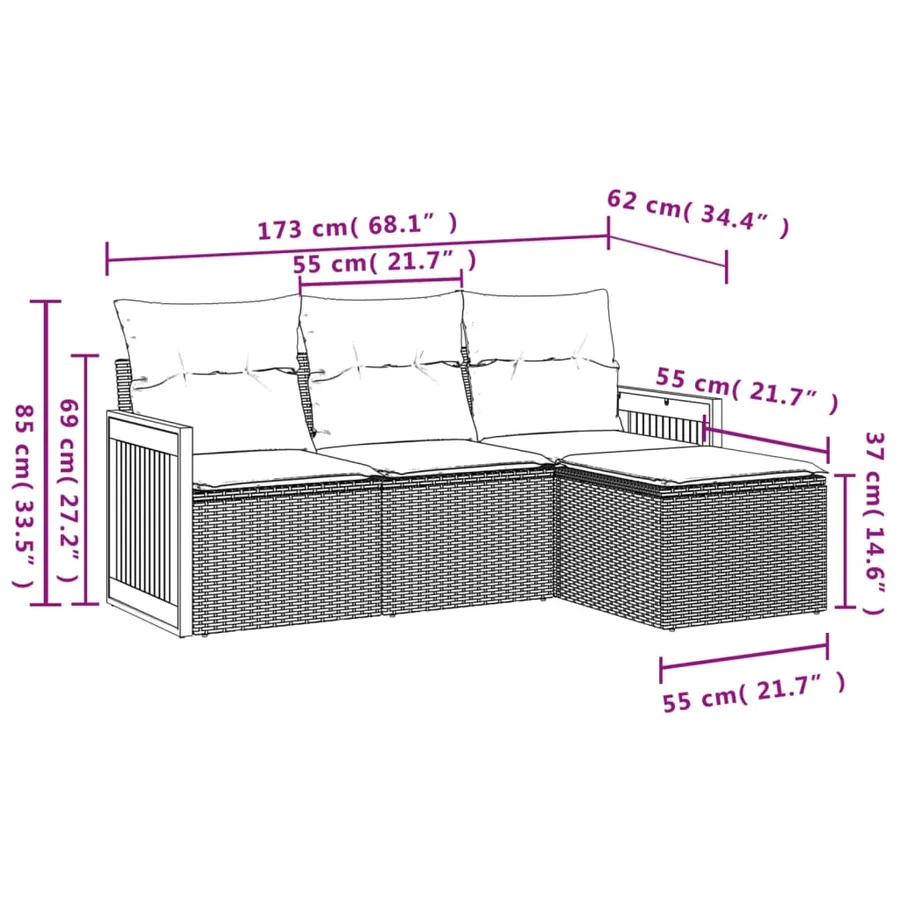 Salon de jardin avec coussins 4 pcs beige résine tressée - 3