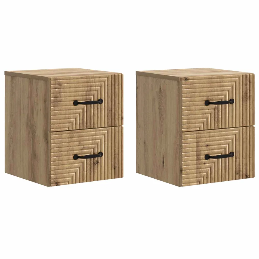 Cabinet de chevet mural 2 pc Chêne artisanal 34,5 x 33 x 40 cm - 2