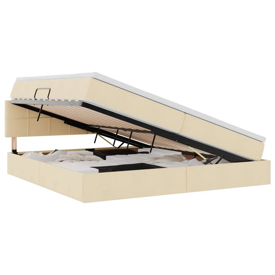 Lit avec rangement et matelas Crème 200 x 200 cm - 2