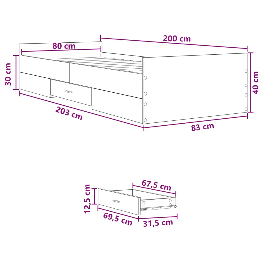 Cadre de lit avec rangement Chêne Sonoma 80 x 200 cm - 8