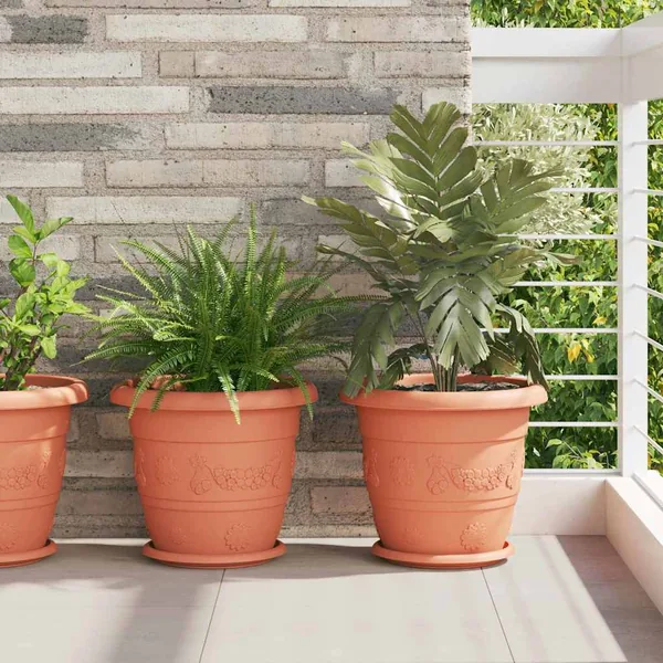 Pot à fleurs rond 24 pcs Rouge brique Ø 34 x 28 cm Plastique