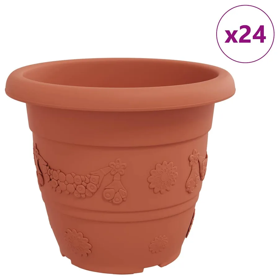 Pot à fleurs rond 24 pcs Rouge brique Ø 34 x 28 cm Plastique - 2