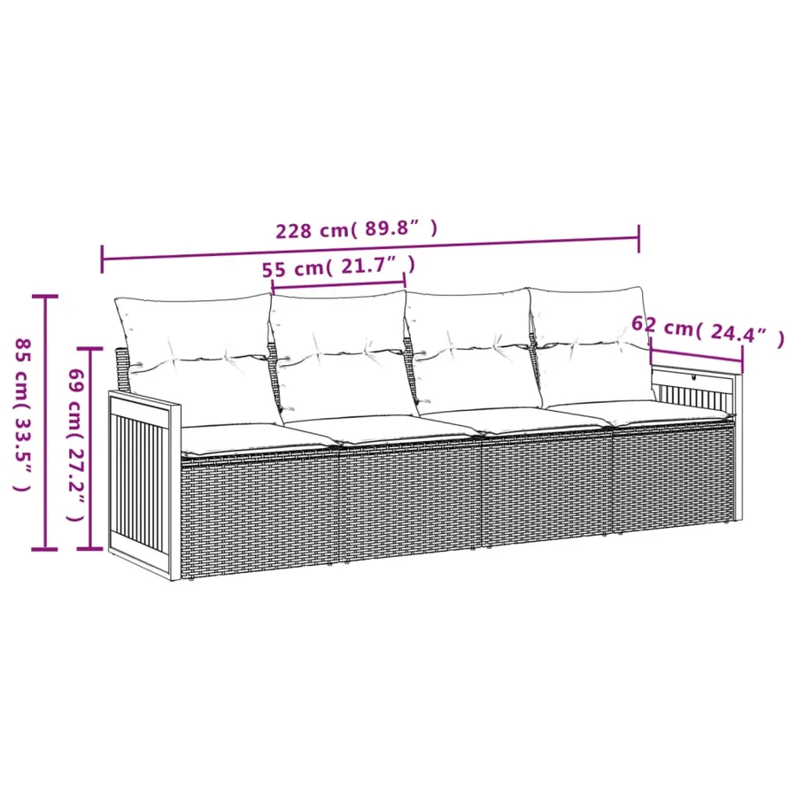 Salon de jardin avec coussins 4 pcs beige résine tressée - 3