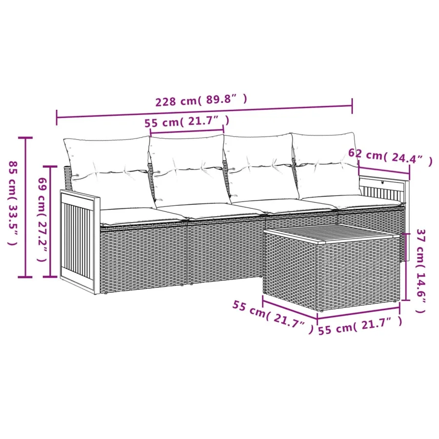Salon de jardin avec coussins 5 pcs beige résine tressée - 3