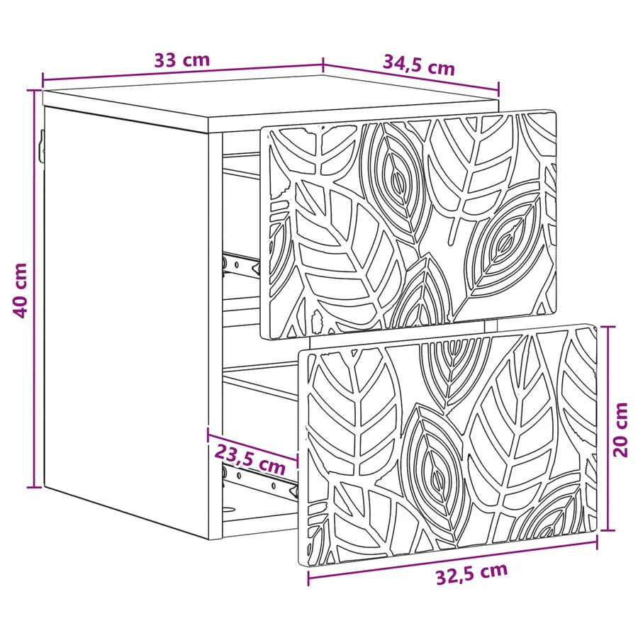 Cabinet de chevet mural 2 pcs Noir 34,5 x 33 x 40 cm - 11
