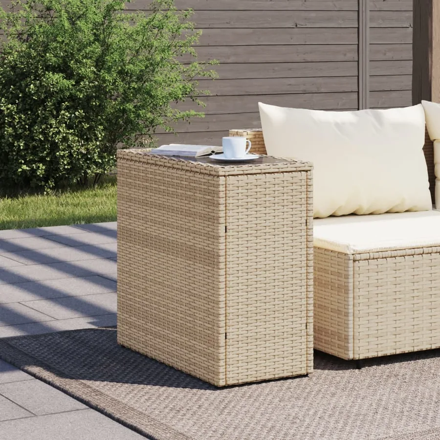 Table d'appoint de jardin avec dessus en verre beige rotin - 3