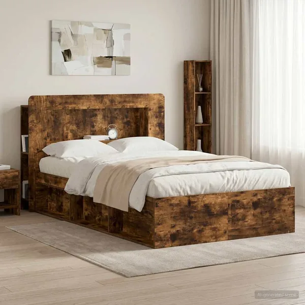 Cabinet de Tête de Lit Chêne fumé Bois d’ingénierie
