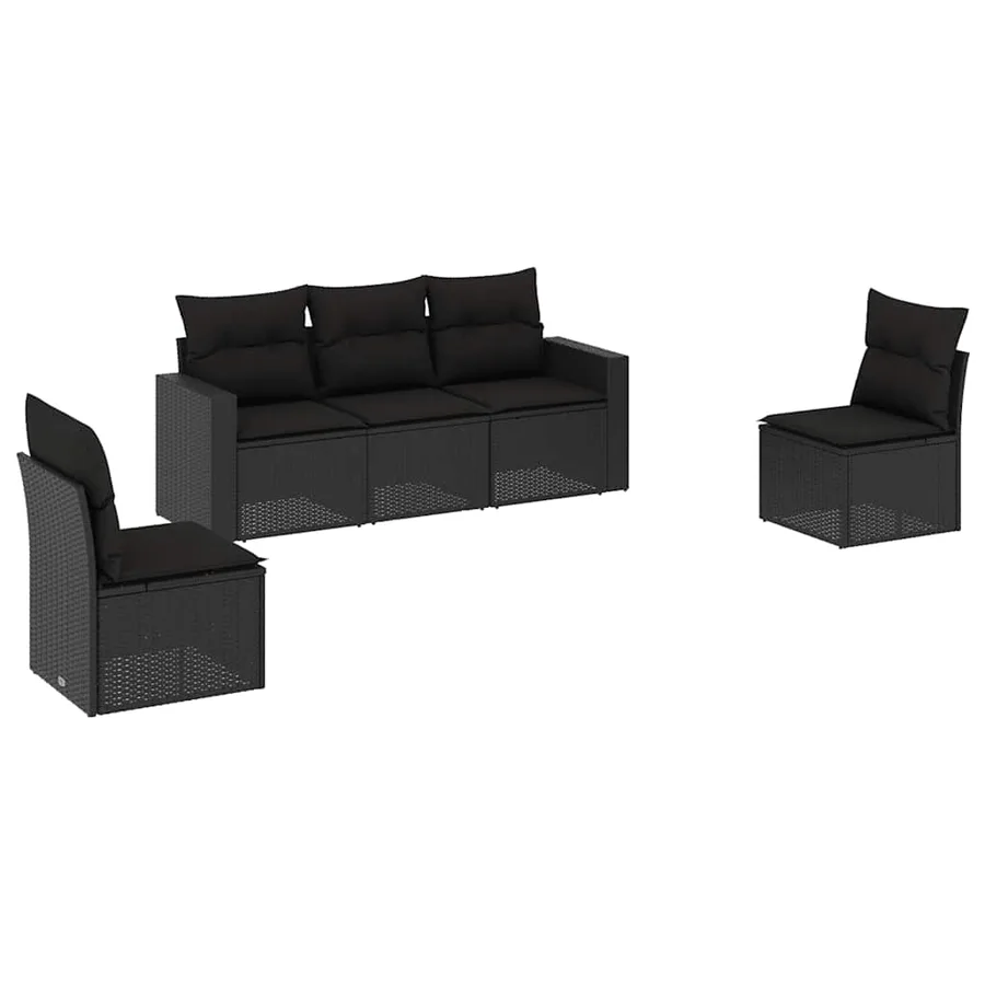Salon de jardin 5 pcs avec coussins noir résine tressée - 2