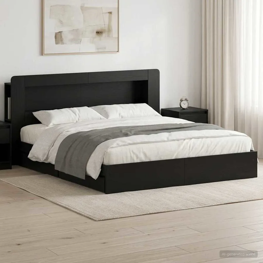 Cadre de lit avec rangement Noir 200 x 200 cm Bois d'ingénierie