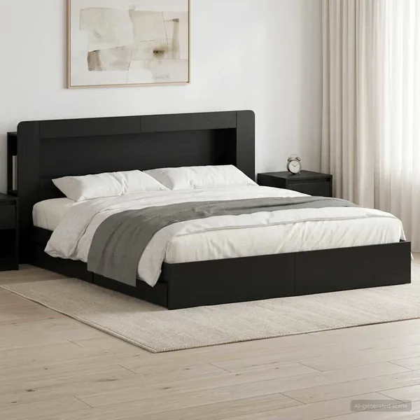 Cadre de lit avec rangement Noir 200 x 200 cm Bois d'ingénierie