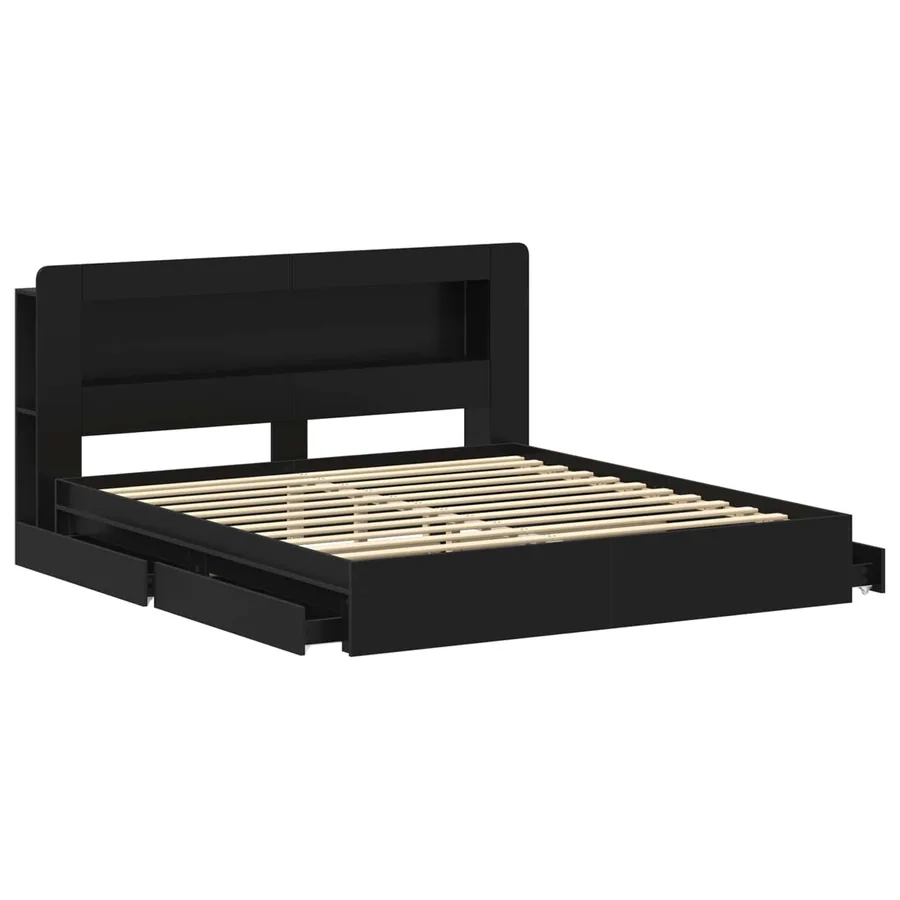 Cadre de lit avec rangement Noir 200 x 200 cm Bois d'ingénierie - 4