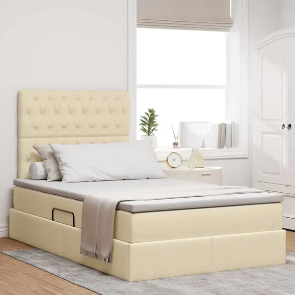 Lit de rangement LED avec matelas Crème 120 x 190 cm Tissu