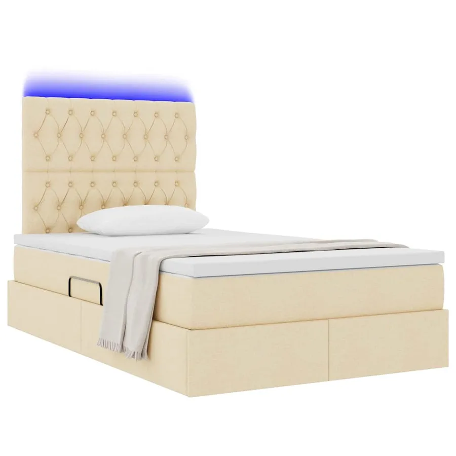 Lit de rangement LED avec matelas Crème 120 x 190 cm Tissu - 3