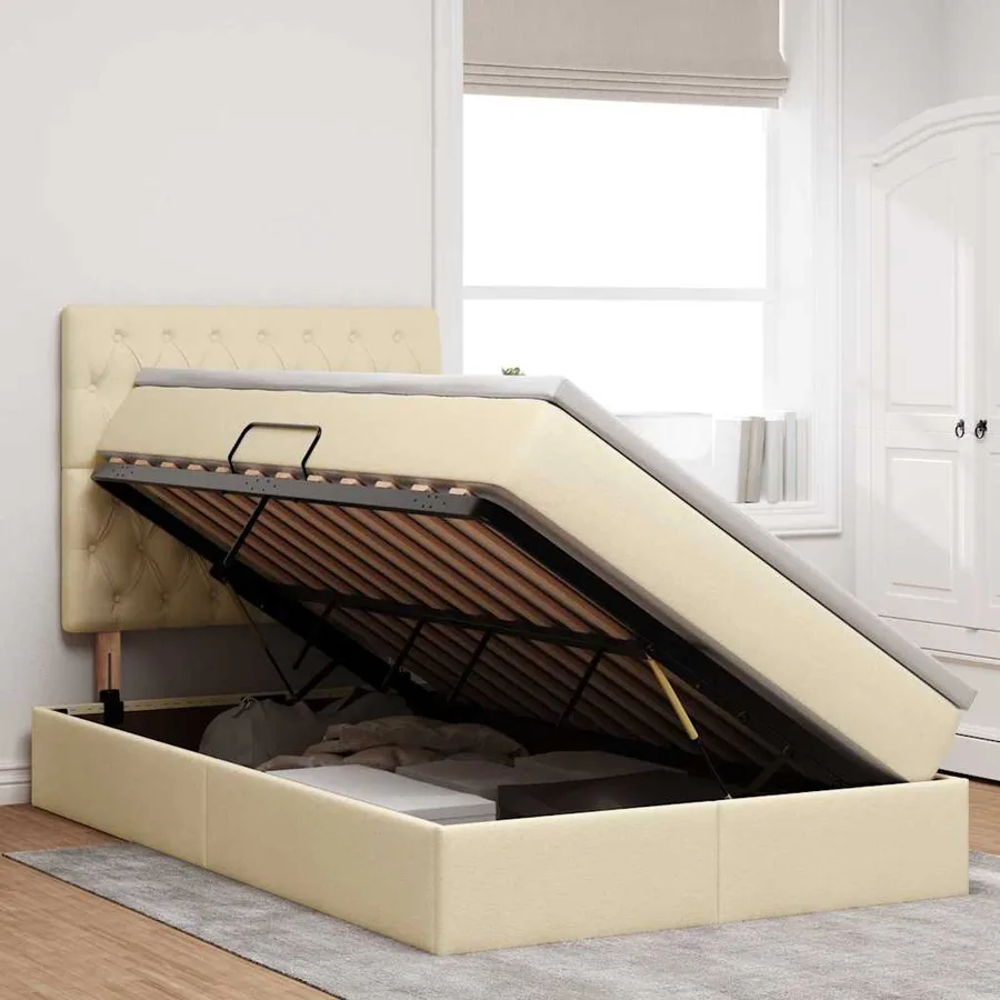 Lit de rangement LED avec matelas Crème 120 x 190 cm Tissu - 4