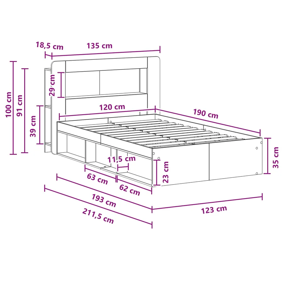Cadre de lit avec rangement Bois ancien 120 x 190 cm - 9